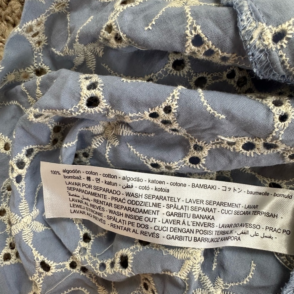 ZARA LIGHT BLUE FLORAL CUTWORK EMBROIDERY PRINT COTTON MINI DRESS - Picture 11 of 11